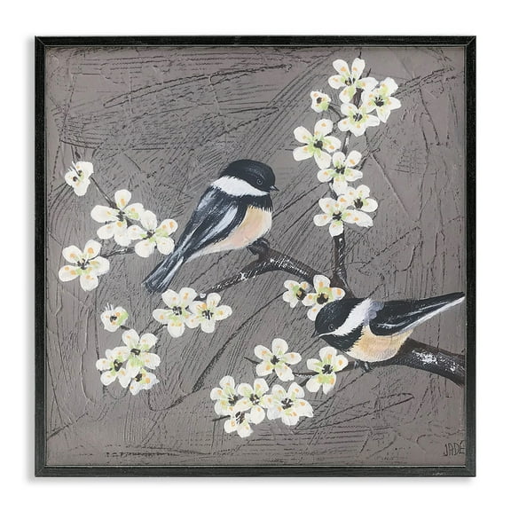 Stupell Industries Birds & Apple Blossoms Animals & Insects Painting Black Framed Art Print Wall Art, 12 x 12