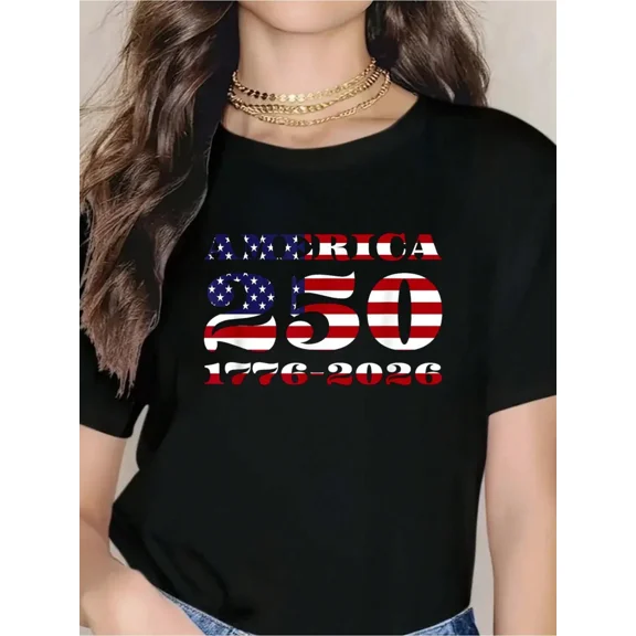America 250 T-Shirt 1776-2026 USA 250th Anniversary Patriotic Women's Short Sleeve Tee