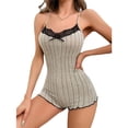 thumbnail image 3 of Oplxuo Lace Trim One Piece Sleepwear for Women Spaghetti Strap Sexy Backless Cami Romper Pajamas Loungewear Nightwear, 3 of 6