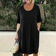 thumbnail image 5 of TaTaai Women's Spring Summer Casual Dress 3/4 Sleeve Crew Neck Solid Color with Pockets Knee Length Shift Dress Soft Gift, 5 of 8