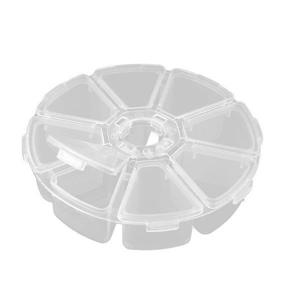 Household Plastic Round Shape 8 Compartments Bead Container Storage Case Clear
