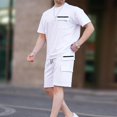 thumbnail image 2 of Ensemble Décontracté à Manches Courtes et Col Rond et Shorts à Taille Élastique avec Cordon pour Hommes, Mélange Coton Polyester, Noir, P, 2 of 8