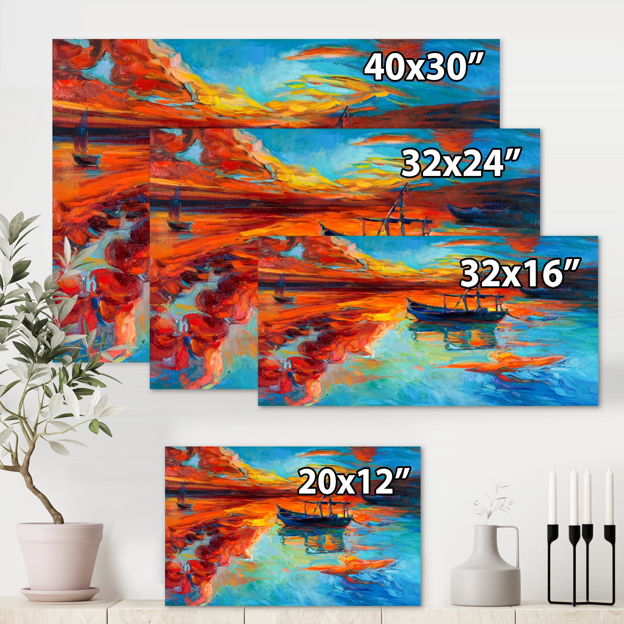 Designart ' Boat At The Lake During Evening Glow IV ' Nautical & Coastal Canvas Wall Art Print