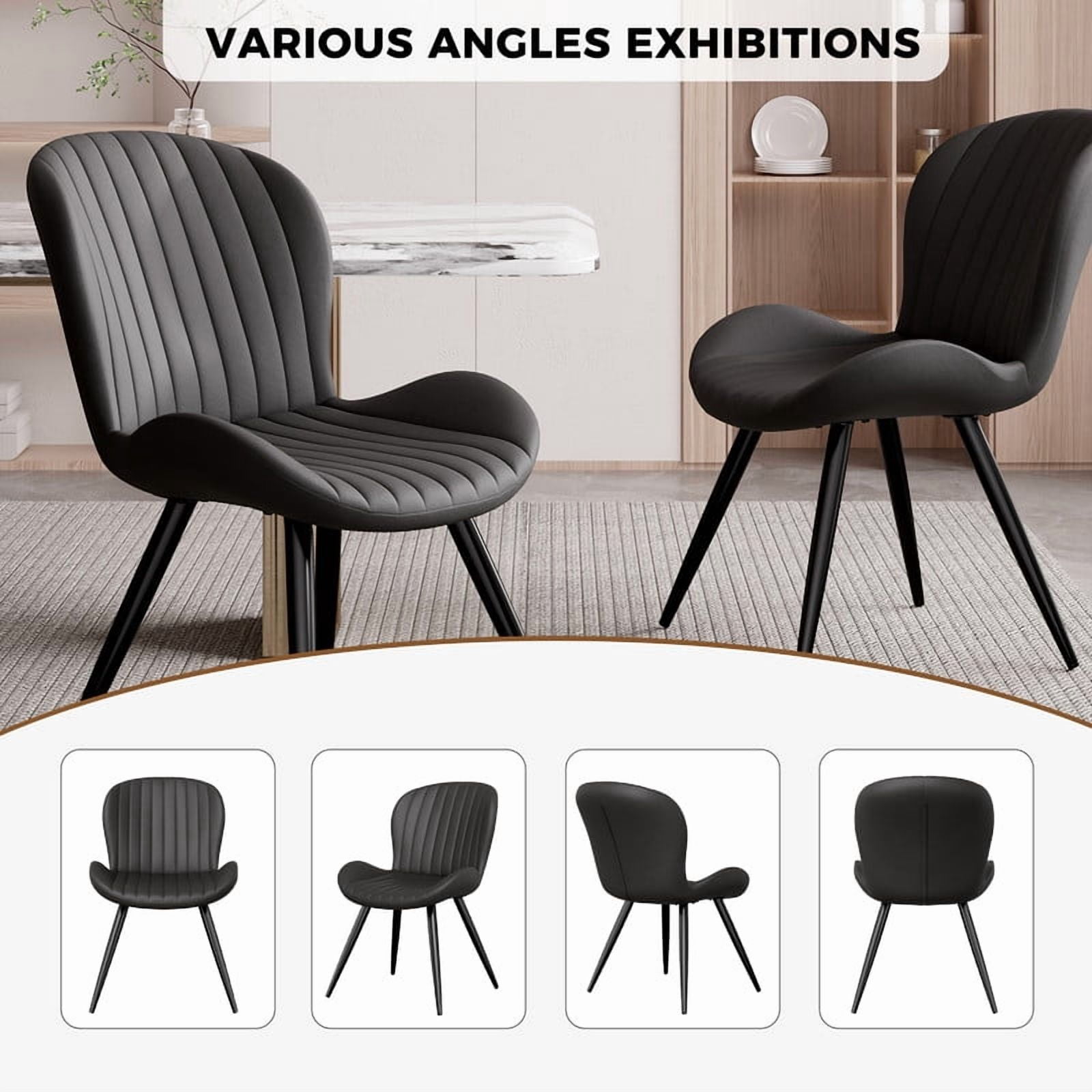 Daluvenix Modern Dining Chairs Set of 4 Upholstered Comfy Fabric Kitchen & Dining Room Chairs with Metal Legs & Thick Cushions for Living Room, Black