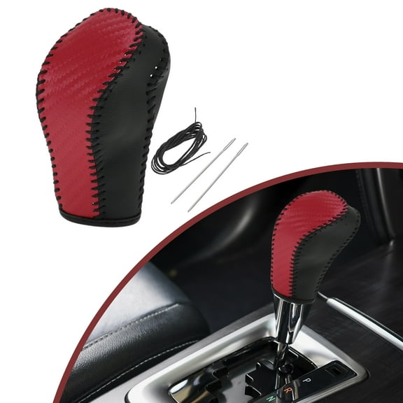 Unique Bargains Anti-Slip Gear Shift Knob Cover Car Stick Shifting Handle Protector for QX80 2014-2016 Black Red Faux Leather