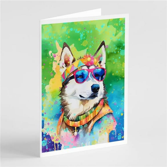 Siberian Husky Hippie Dawg Greeting Cards Pack of 8 7 in x 5 in