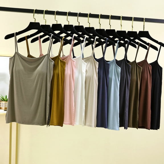 YHAJDS Women Built in Bra Tops Sleeveless Camisole with Side Slits Thin Strap Pajama