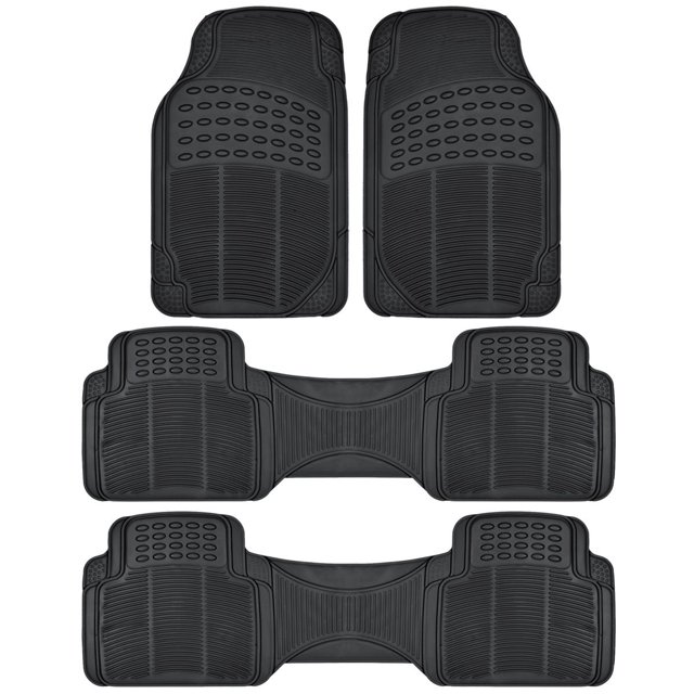BDK Alfombrillas de goma para todo tipo de clima para automóviles – Se adaptan a 3 filas de juego completo de alfombrillas resistentes para automóviles – Se ajustan bien, fáciles de instalar y limpiar