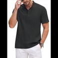 thumbnail image 3 of Camiseta Informal Henley de Corta con Cuello Mao para Hombre, Camiseta Texturizada de Playa para Verano. Negro XXXL, 3 of 10