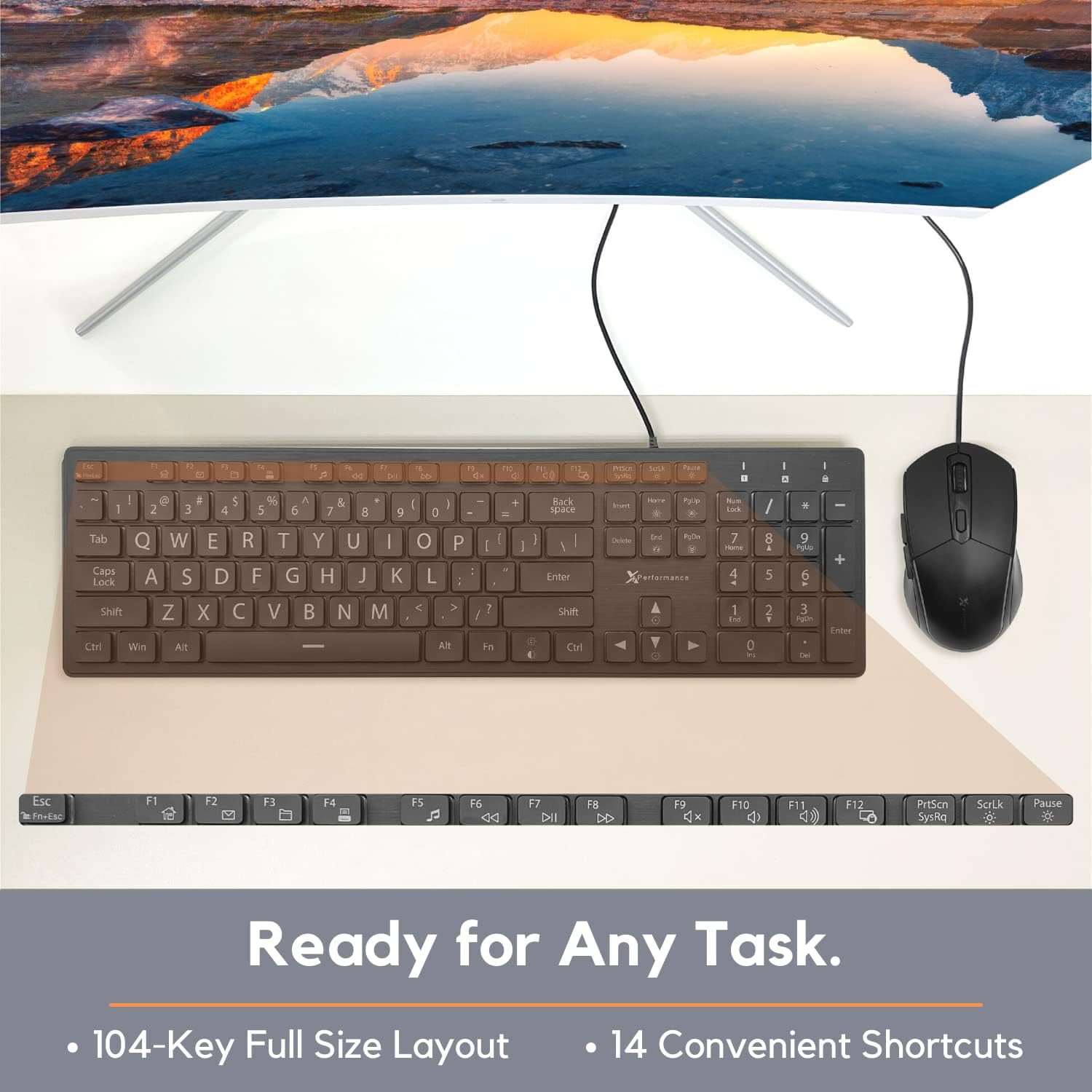 X9 Performance Large Print Keyboard and Mouse Combo - Easy to See Lighted Big Print Letters - USB Wired Backlit Keyboard and Mouse - Light Up Key Keyboard for Elderly, Low Vision, Visually Impaired
