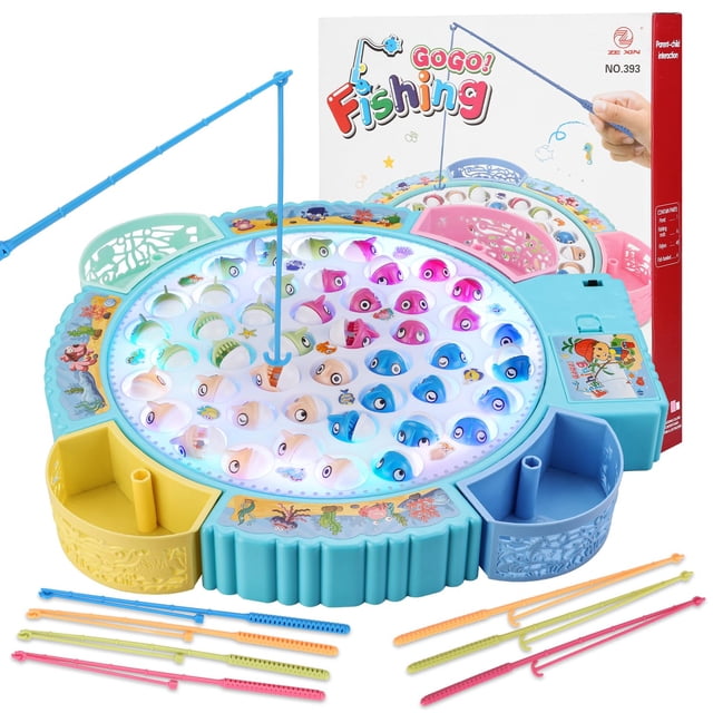 Juego de pesca Pakoo Light Up con música, 45 peces y 8 cañas