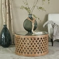 thumbnail image 2 of DecMode 32" x 18" Brown Wood Quatrefoil Design Coffee Table with Clear Glass Top, 1-Piece, 2 of 9