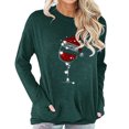 thumbnail image 2 of Camiseta de mujer Patrón de sombrero de Navidad Manga de hombro caído Cuello redondo Top informal con bolsillo Verde L, 2 of 4