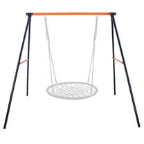 RONG-3 Saucer Swing with Stand for Kids Outdoor, Swing Set with Heavy Duty Metal A Frame and Adjustable Ropes for Backyard Playground Park
