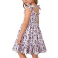 thumbnail image 5 of Teylalorva Girls Floral Dress, Ruffles Flowy Sleeveless Casual Cute Summer Smocked Sundress Purple Size 7, 5 of 9