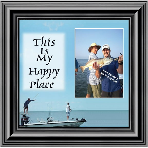 Fishermans Happy Place, Fishing Gifts, Beach, Boating or Fishing Decor, Personalized Picture Frame, 10X10 9724