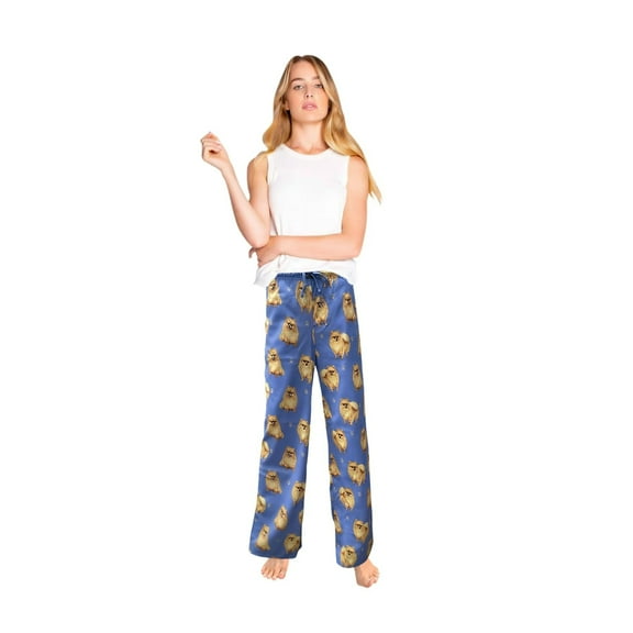 Pet Lover Pajama Pants – New Cotton Blend - Large Size Pomeranian Blue