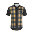 thumbnail image 1 of Lars Amadeus Camisa a cuadros de patchwork para hombre, manga corta, con botones, color block Amarillo negro S, 1 of 6