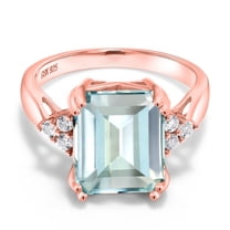 Gem Stone King 5.59 Ct Octagon Sky Blue Simulated Aquamarine 18K Rose Gold Plated Silver Ring