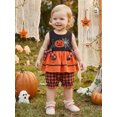 thumbnail image 6 of RUINIXCW Toddler Baby Girl Halloween Outfit Embroidered Scallop Trim Sleeveless Babydoll Tops and Plaid Bloomers 2 Piece Set, 6 of 8