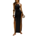 thumbnail image 2 of Mceream Robes Camisoles Dos Nu pour Femmes Grande Taille Fendue Haute Sans Manches Soirée Mariage Robe Maxi Col Bénitier Cocktail Sortie Robe Printemps Été Robe Noire P, 2 of 5