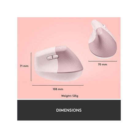 Logitech - Lift Vertical Wireless Ergonomic Mouse with 4 Customizable Buttons - Rose