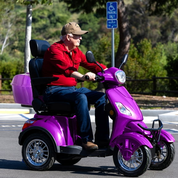 Sunderwell Electric Heavy Duty Mobility Scooters, Large 3-Wheels Wheelchair Device, 500 LBS Capacity for Seniors & Adults, Speed Adjust, Remote Key, Ship Fully Assembled and Ready to Ride (Purple)