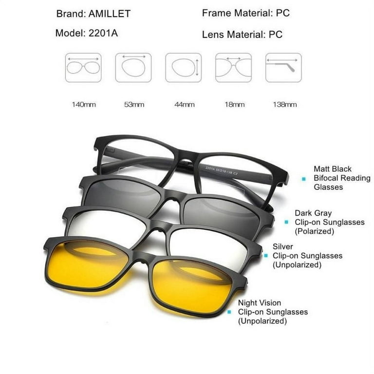 3 Magnetic Sunglasses Clip on 1 Bifocal Reading Glasses Designed for Fishing