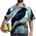thumbnail image 4 of Crow Men's Short Sleeve Hawaiian Shirt, Casual Printed Button Down Beach Tops for Summer, Spread Collar Mens Shirts Unisex, 4 of 6