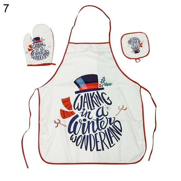 1 Set Practical Insulated Glove Soft Wear Fabric Decorative Portable Hanging Christmas Apron Insulated Pad For Daily Use