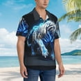 thumbnail image 3 of Pofeuu Futuristic Blue Light White Tiger Print Hawaiian Shirt for Men Sleeves Casual Button Down Summer Beach Dress Shirts T-Shirts,XX-Large, 3 of 7