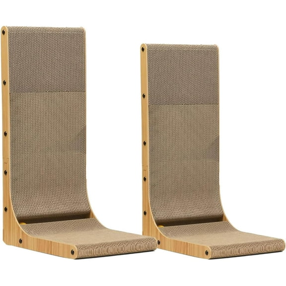 L Shape Cat Scratcher, 2Pack - 23.6 Inch Cat Scratchers for Indoor Cats, Protecting Furniture Cat Scratch Pad, Cardboard Cat Scratching with Ball Toy, Brown