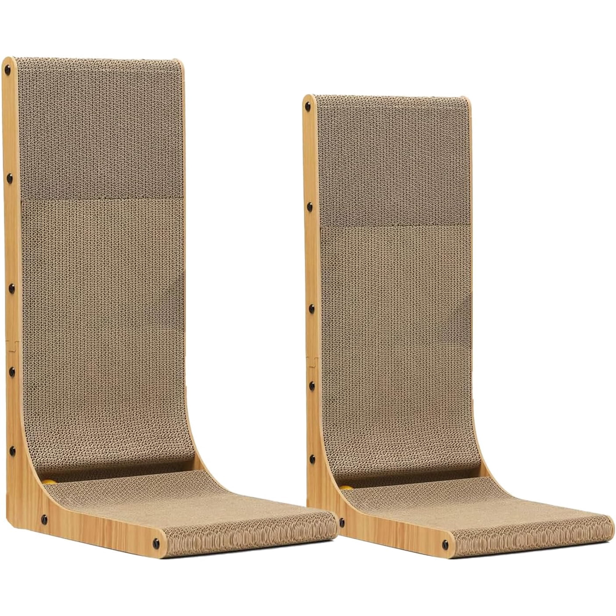 L Shape Cat Scratcher 2Pack - 23.6 Inch Cat Scratchers for Indoor Cats Protecting Furniture Cat Scratch Pad Cardboard Cat Scratching with Ball Toy Brown
