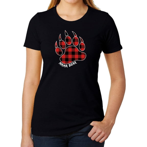 Mama Bear Paw Buffalo Plaid Woman's Graphic T-shirts- Cute mom Shirts - Black MH200WMOM S5 XS