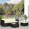 thumbnail image 1 of 3-Piece Brown PE Rattan Wicker Patio Furniture Set with Sofa, Footstool & Table - Cream Cushions for Balcony, Garden & Backyard Outdoor Seating, 1 of 7