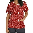 thumbnail image 2 of Holiday Gifts! Titcea Christmas Scrub Tops Women Xmas Printed Short Sleeved V Neck Scrub Tops with Pockets Lightweight Stretchy Cute Working Uniform, 2 of 5