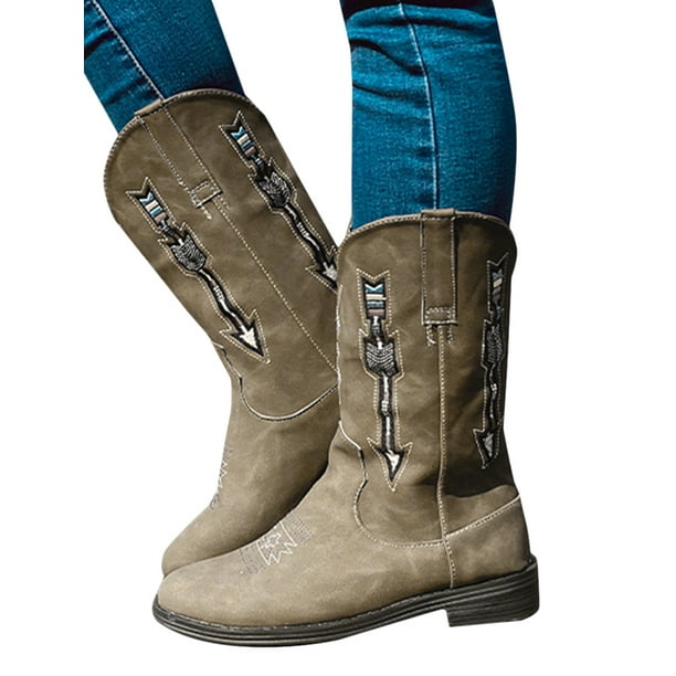 Lallc - Women's Low Heels Under Knee High Boots Embroidered Casual Winter Warm Shoes - Walmart