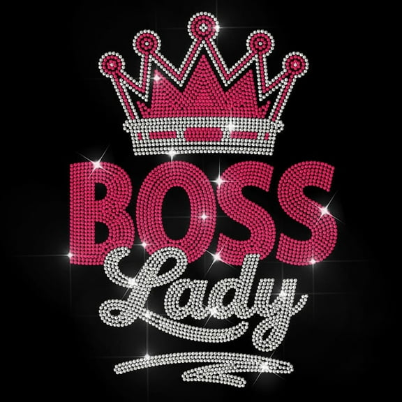 Rhinestone Iron on Hotfix Boss Lady Heat Transfer Decal Rhinestone Hotfix Transfer Sticker Bling Clothing Repair Applique for Shirts Bags Hats Jacket Jeans Decoration DIY Accessories Colorful