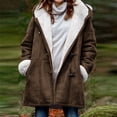 thumbnail image 2 of nerohusy Winter Coats for Women 2024 Horn Button Warm Sherpa Fleece Lined Jackets Hooded Parka Faux Suede Hoodies Outerwear Brown,XXL, 2 of 7