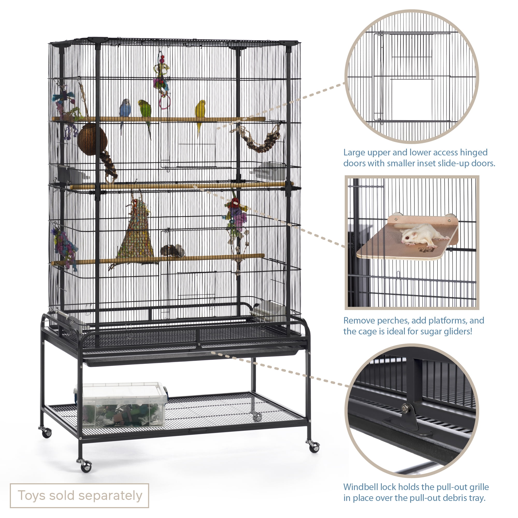 Prevue Pet Products Playtop Flight Bird Cage with Metal Stand in Black Finish F085