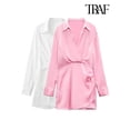 thumbnail image 2 of TRAF Women Fashion With Gathered Satin Mini Dress Vintage V Neck Long Sleeve Female Dresses Vestidos MujerL&China Gao Jinjia LED, 2 of 2