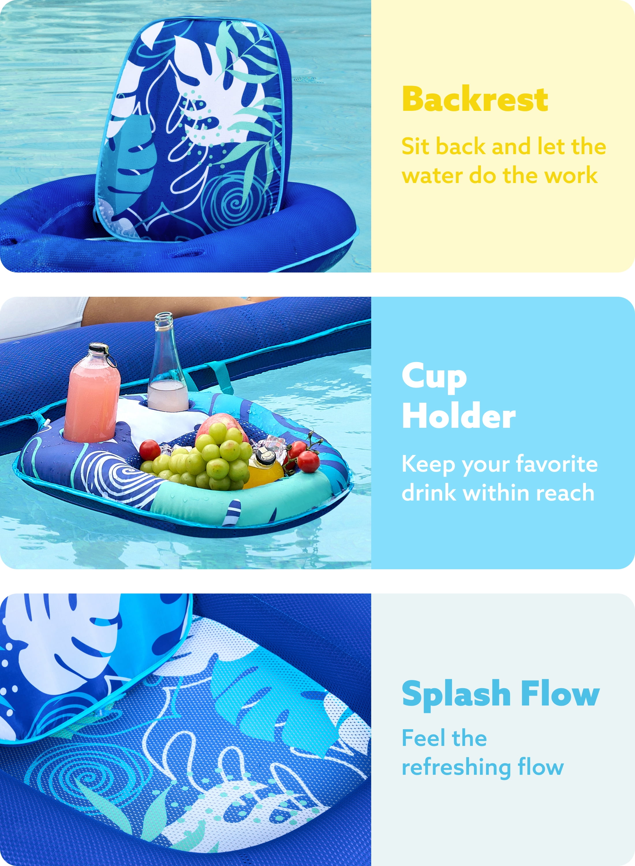 Joyfy Pool Lounger Float for Adult, Inflatable Pool Floats Lounger Raft Floaties Water Floating Recliner Chair with Cup Holders Foot Rest Swimming Pool Floaty