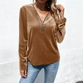 thumbnail image 2 of Lenpel Velvet Tops for Women Trendy Half Zip Long Sleeve T Shirts Loose Vintage Tees Dressy Casual Velour Blouses(Khaki,X-Large), 2 of 7