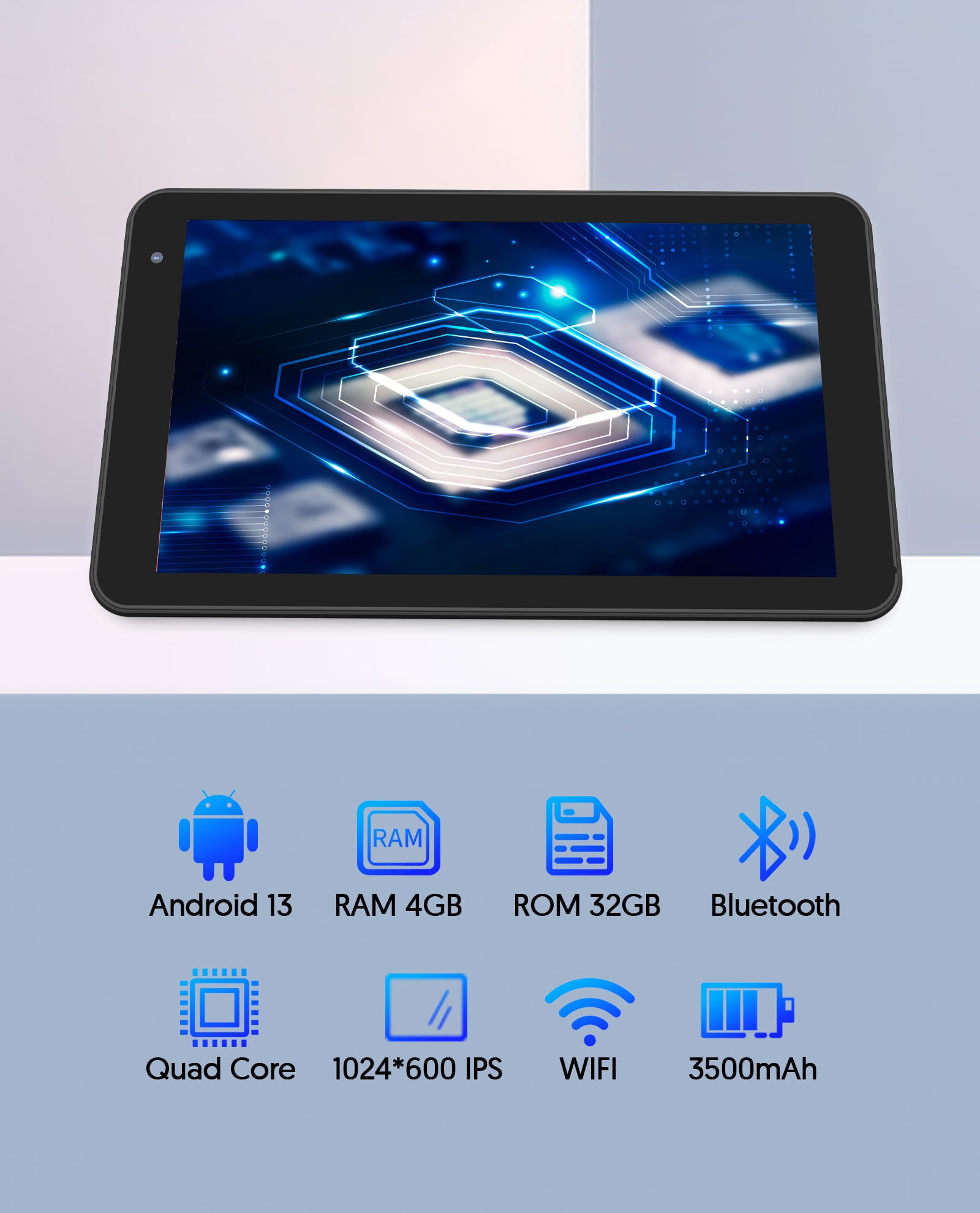 7 inch Android 13 Tablet with Quad-Core, 4GB+32GB, HD IPS Display