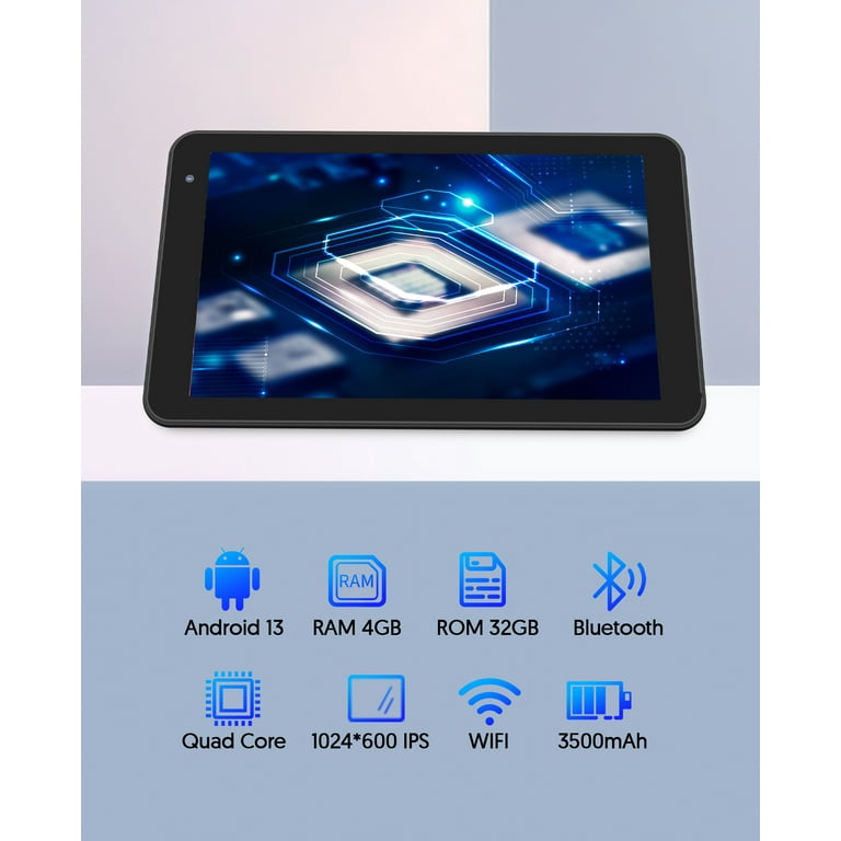 Tablet 6’4” 7 inch Android 13 Tablet with Quad-Core, 4GB+32GB, HD IPS