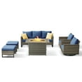 thumbnail image 3 of OPOHORO 6 Pieces Patio Furniture Set with Fire Pit, Outdoor Conversation Set with Gray Wicker Patio Couch, Swivel Chair, Ottoman, and Propane Fire Pit Table, Ideal for Porch Balcony Garden in Blue, 3 of 14