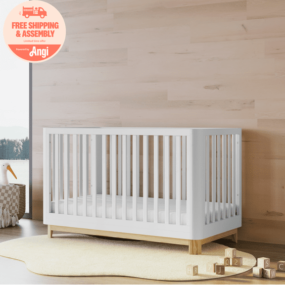 Storkcraft Santos 3-in-1 Convertible Baby Crib, White with Natural