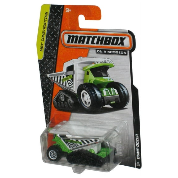 Matchbox MBX Construction (2013) Green & White Dump Dozer Toy Truck 24/120 - (Cracked Plastic)
