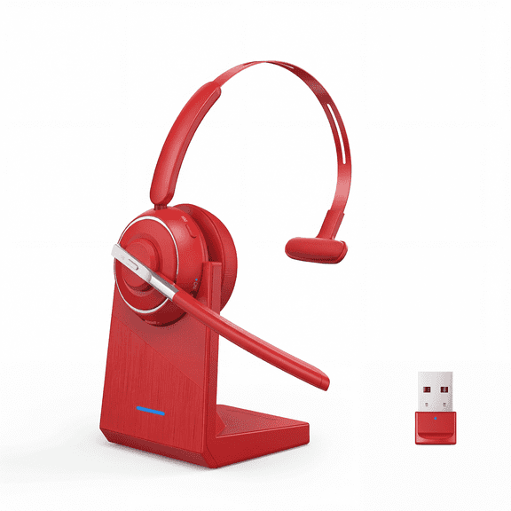 V5.2 Computer Bluetooth Headset with Microphone for PC, with Noise Cancelling Mic, USB Dongle, Charging Base & Mute Button for Work/Cell Phones/Computer/Call Center/Zoom