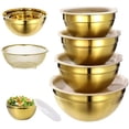 thumbnail image 2 of 5 PCS Golden Mixing Bowls, Stainless Steel Salad Bowls with Airtight Lids, Mirror Finish Nested Mixing Bowl Set with Mesh Strainer, 4 Bowl Sizes for Baking, Meal Prep, Food Serving, 2 of 6